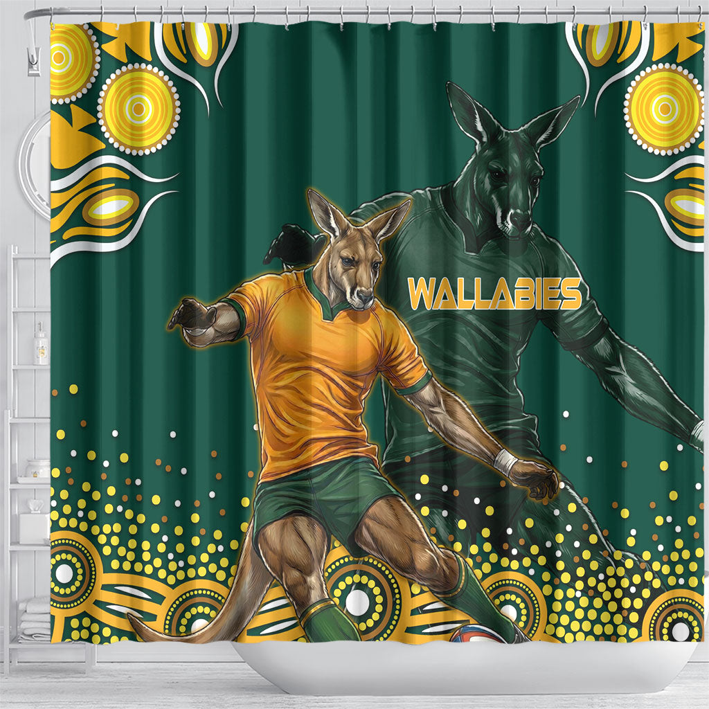 Australia Wallabies Shower Curtain Aboriginal Rugby Kangaroo Mascot - Gold And Green