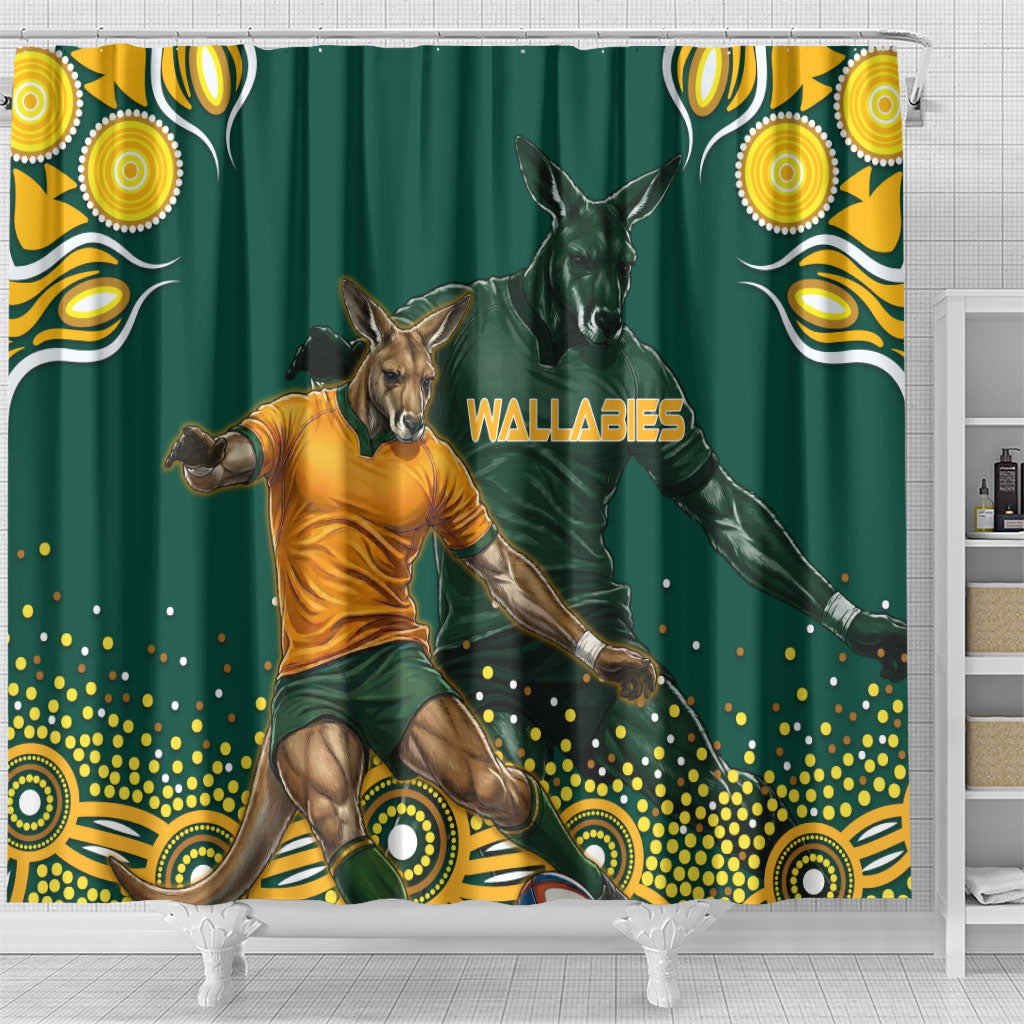 Australia Wallabies Shower Curtain Aboriginal Rugby Kangaroo Mascot - Gold And Green