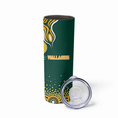 Australia Wallabies Skinny Tumbler Aboriginal Rugby Kangaroo Mascot - Gold And Green