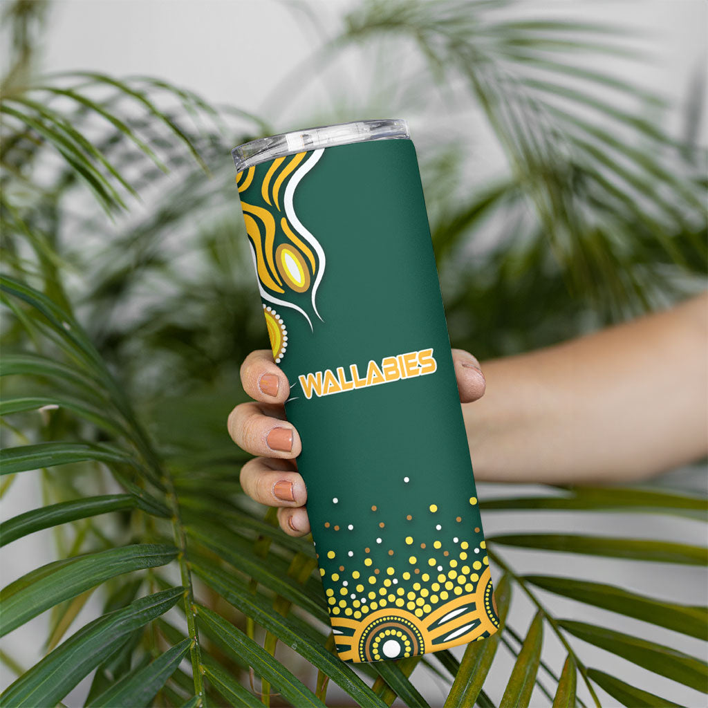Australia Wallabies Skinny Tumbler Aboriginal Rugby Kangaroo Mascot - Gold And Green