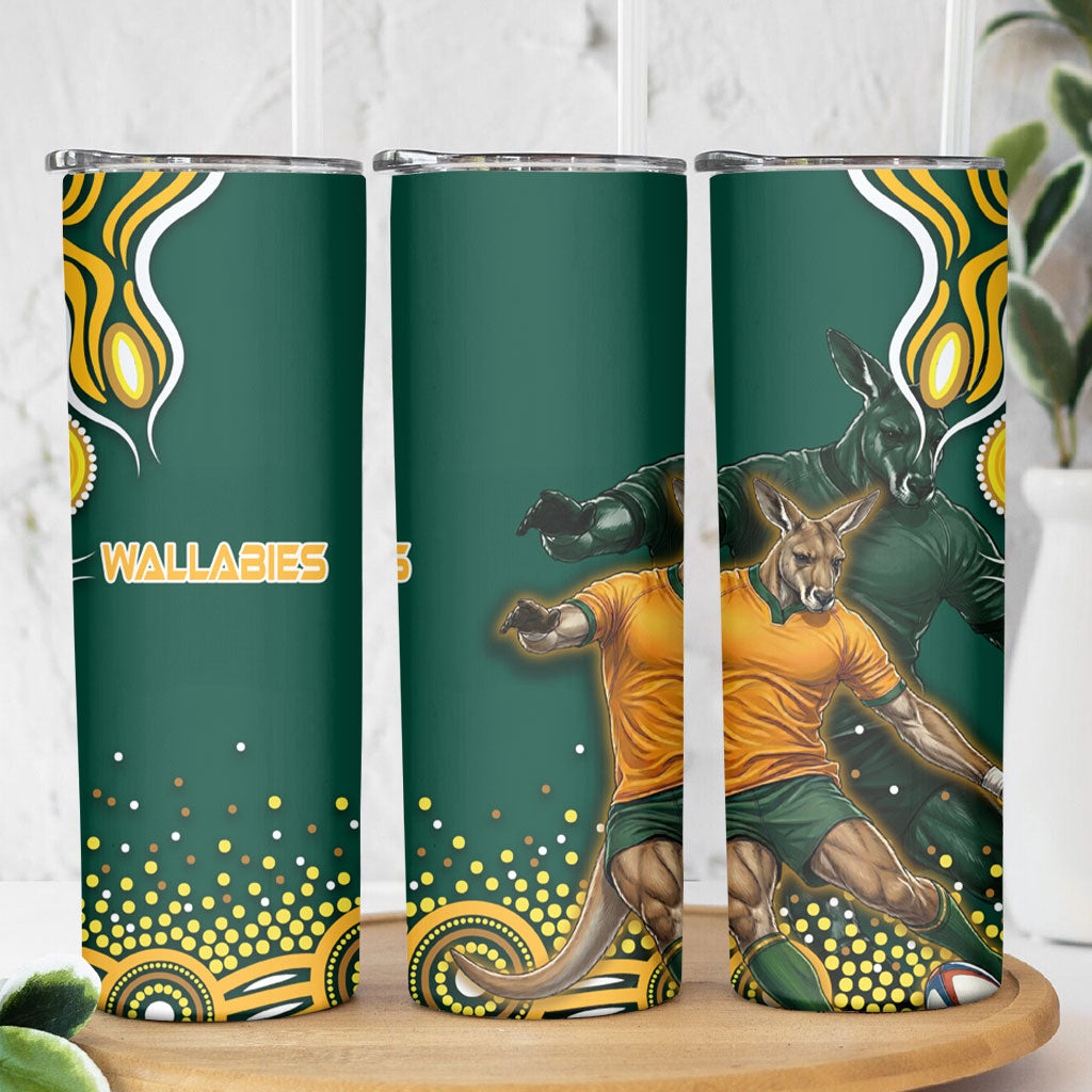 Australia Wallabies Skinny Tumbler Aboriginal Rugby Kangaroo Mascot - Gold And Green