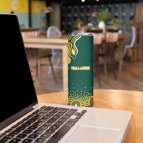 Australia Wallabies Skinny Tumbler Aboriginal Rugby Kangaroo Mascot - Gold And Green