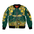 Australia Wallabies Sleeve Zip Bomber Jacket Aboriginal Rugby Kangaroo Mascot - Gold And Green