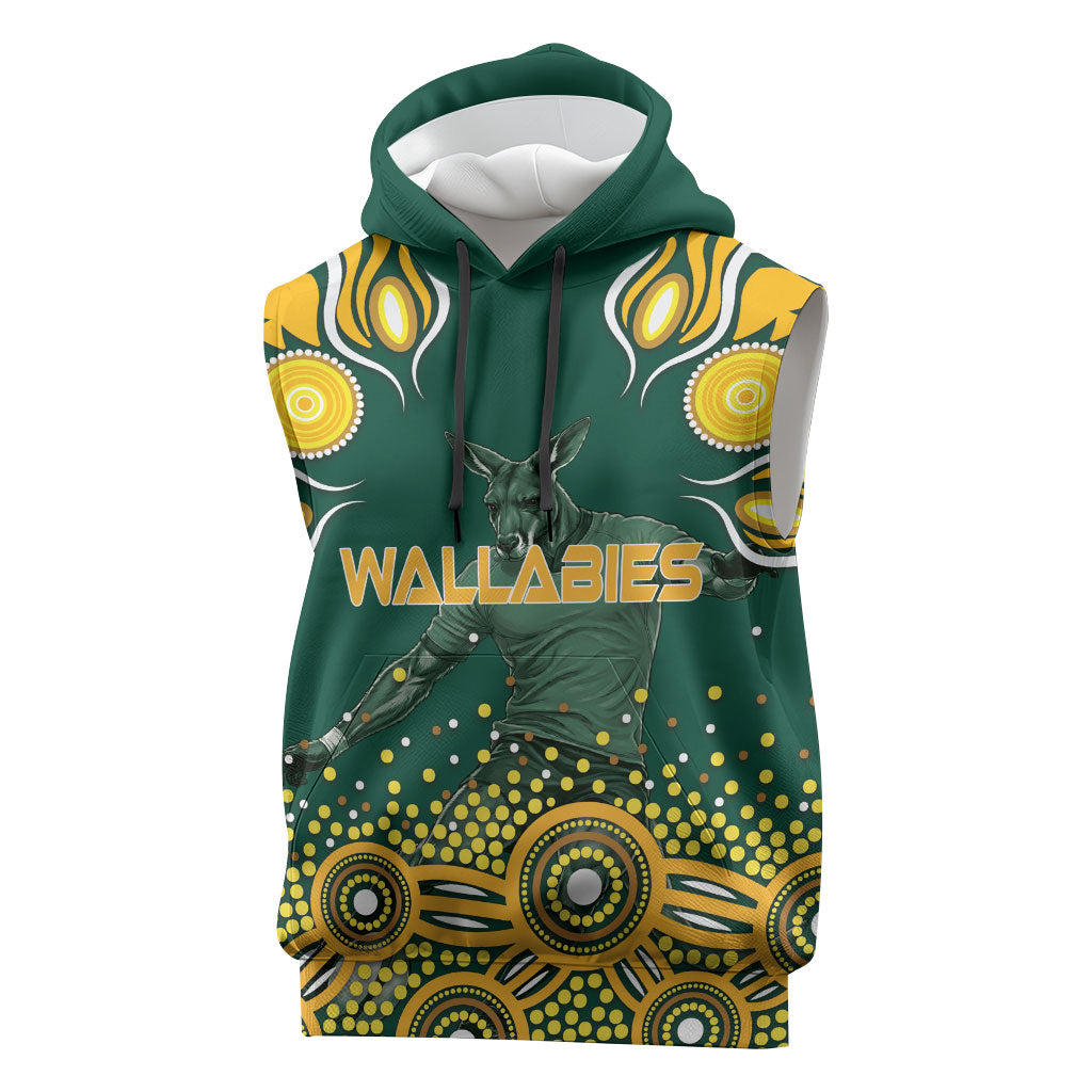 Australia Wallabies Sleeveless Hoodie Aboriginal Rugby Kangaroo Mascot - Gold And Green
