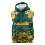 Australia Wallabies Sleeveless Hoodie Aboriginal Rugby Kangaroo Mascot - Gold And Green