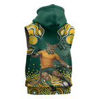 Australia Wallabies Sleeveless Hoodie Aboriginal Rugby Kangaroo Mascot - Gold And Green