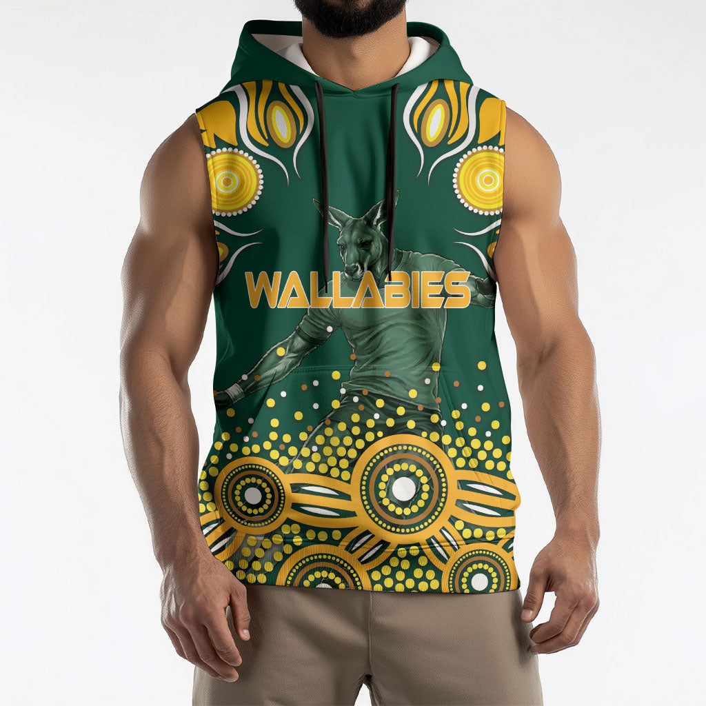 Australia Wallabies Sleeveless Hoodie Aboriginal Rugby Kangaroo Mascot - Gold And Green