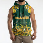 Australia Wallabies Sleeveless Hoodie Aboriginal Rugby Kangaroo Mascot - Gold And Green