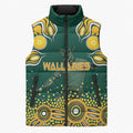 Australia Wallabies Sleeveless Puffer Jacket Aboriginal Rugby Kangaroo Mascot - Gold And Green