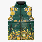 Australia Wallabies Sleeveless Puffer Jacket Aboriginal Rugby Kangaroo Mascot - Gold And Green