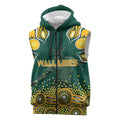 Australia Wallabies Sleeveless Zip Hoodie Aboriginal Rugby Kangaroo Mascot - Gold And Green
