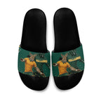 Australia Wallabies Slide Sandals Aboriginal Rugby Kangaroo Mascot - Gold And Green