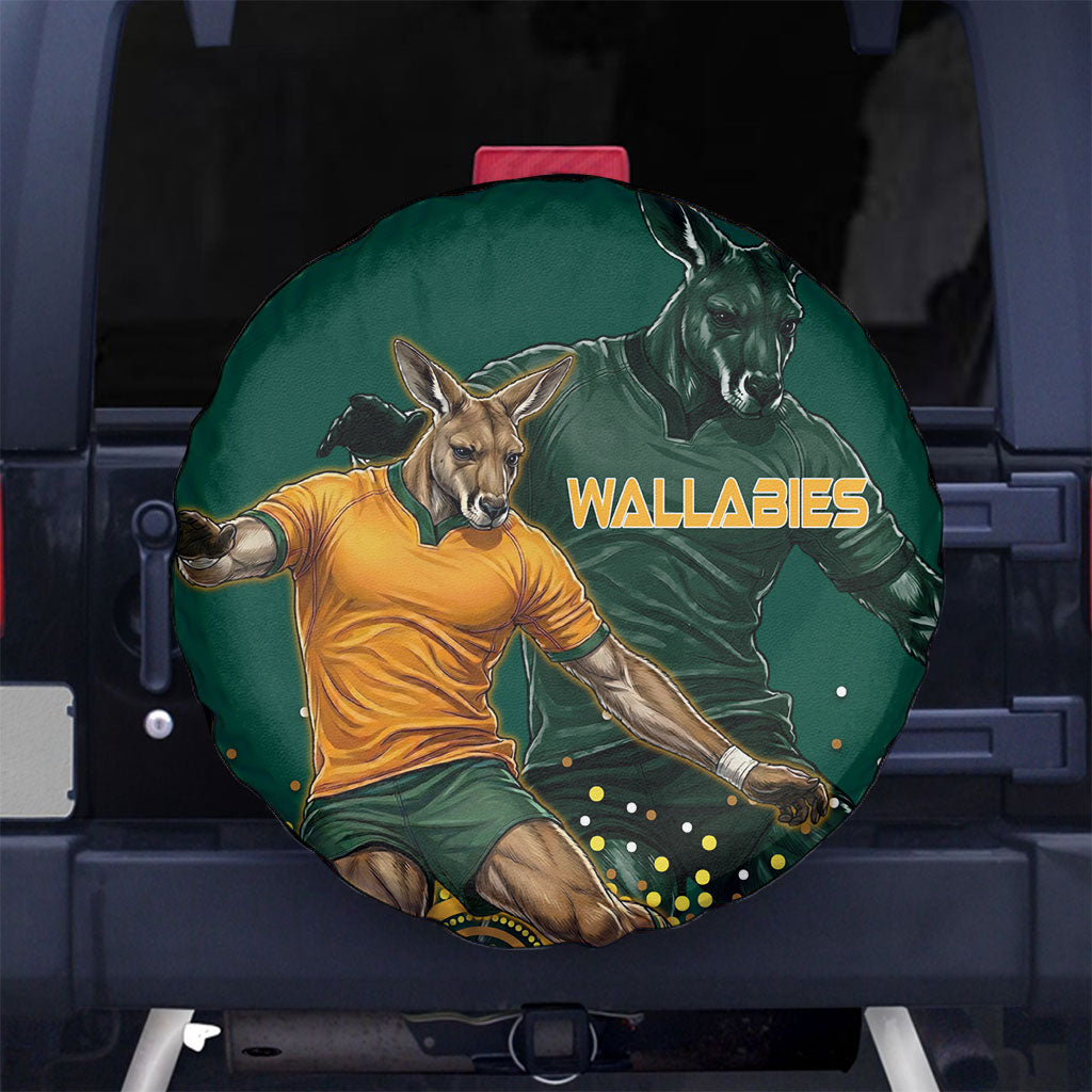 Australia Wallabies Spare Tire Cover Aboriginal Rugby Kangaroo Mascot - Gold And Green