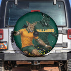Australia Wallabies Spare Tire Cover Aboriginal Rugby Kangaroo Mascot - Gold And Green