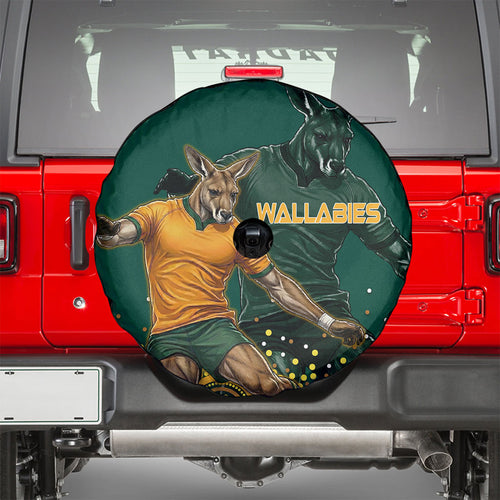 Australia Wallabies Spare Tire Cover Aboriginal Rugby Kangaroo Mascot - Gold And Green