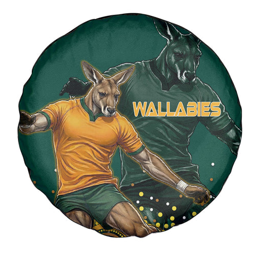 Australia Wallabies Spare Tire Cover Aboriginal Rugby Kangaroo Mascot - Gold And Green