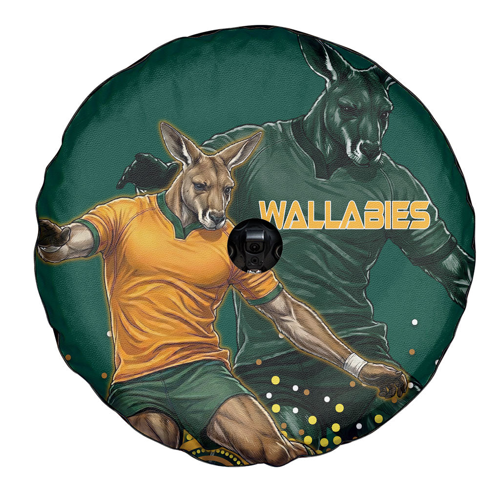 Australia Wallabies Spare Tire Cover Aboriginal Rugby Kangaroo Mascot - Gold And Green