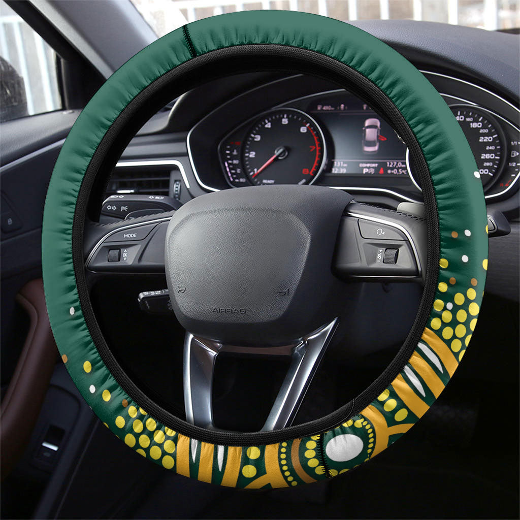 Australia Wallabies Steering Wheel Cover Aboriginal Rugby Kangaroo Mascot - Gold And Green
