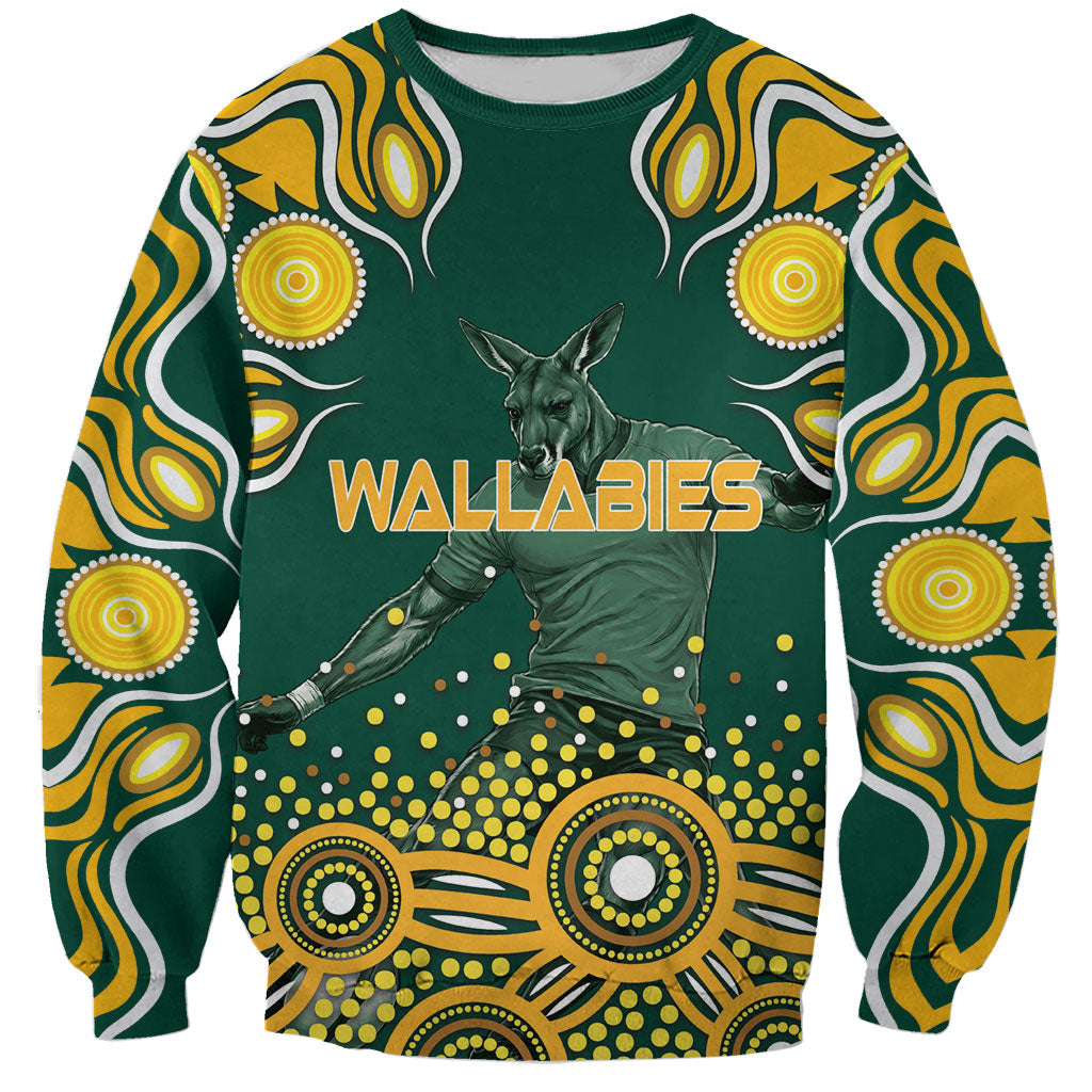 Australia Wallabies Sweatshirt Aboriginal Rugby Kangaroo Mascot - Gold And Green