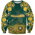 Australia Wallabies Sweatshirt Aboriginal Rugby Kangaroo Mascot - Gold And Green