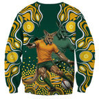 Australia Wallabies Sweatshirt Aboriginal Rugby Kangaroo Mascot - Gold And Green