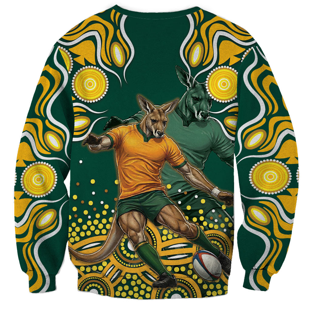 Australia Wallabies Sweatshirt Aboriginal Rugby Kangaroo Mascot - Gold And Green