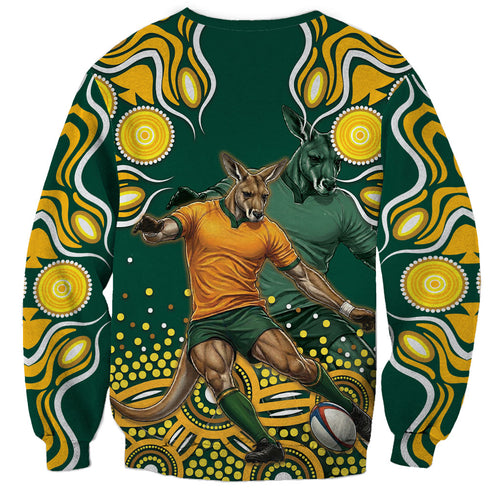 Australia Wallabies Sweatshirt Aboriginal Rugby Kangaroo Mascot - Gold And Green
