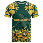 Australia Wallabies T Shirt Aboriginal Rugby Kangaroo Mascot - Gold And Green