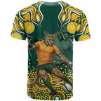 Australia Wallabies T Shirt Aboriginal Rugby Kangaroo Mascot - Gold And Green