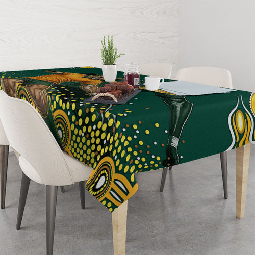 Australia Wallabies Tablecloth Aboriginal Rugby Kangaroo Mascot - Gold And Green