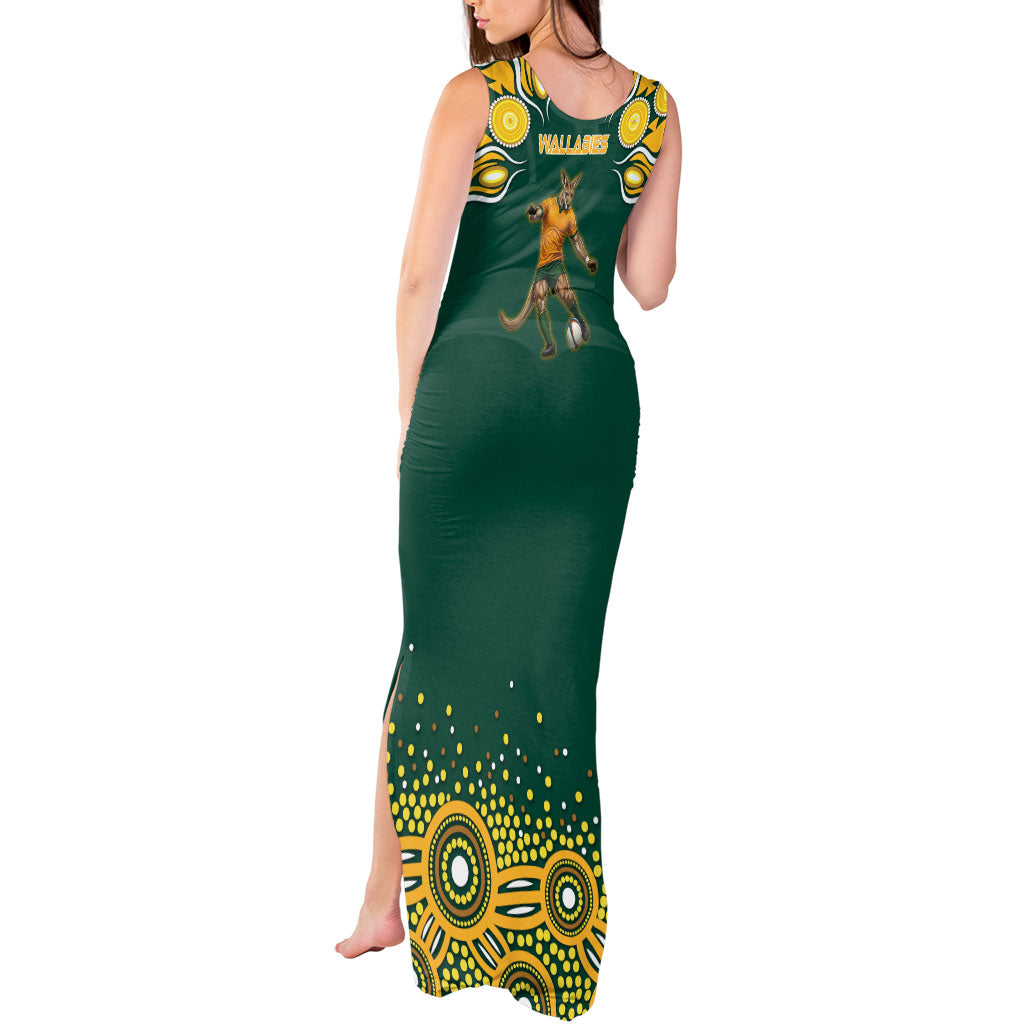 Australia Wallabies Tank Maxi Dress Aboriginal Rugby Kangaroo Mascot - Gold And Green