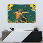 Australia Wallabies Tapestry Aboriginal Rugby Kangaroo Mascot - Gold And Green