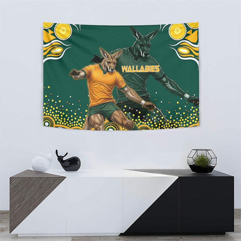 Australia Wallabies Tapestry Aboriginal Rugby Kangaroo Mascot - Gold And Green