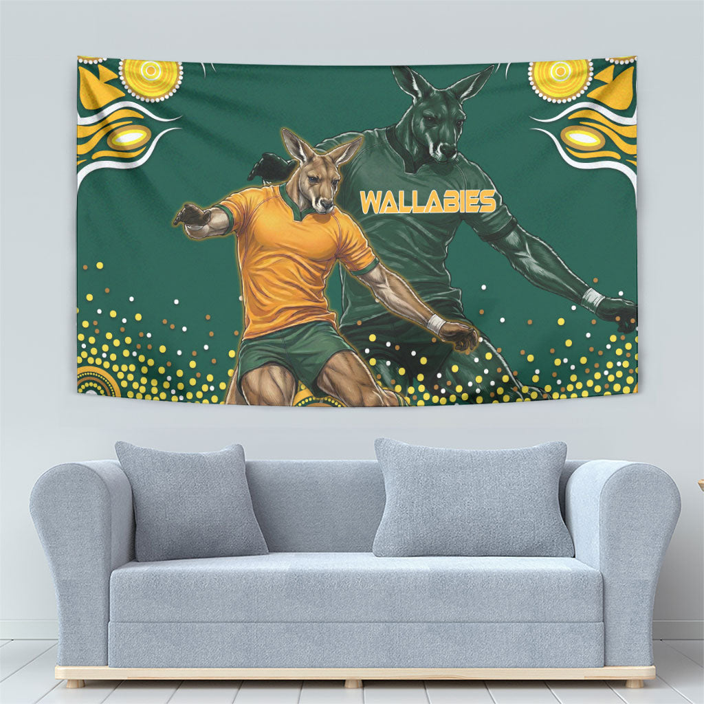 Australia Wallabies Tapestry Aboriginal Rugby Kangaroo Mascot - Gold And Green