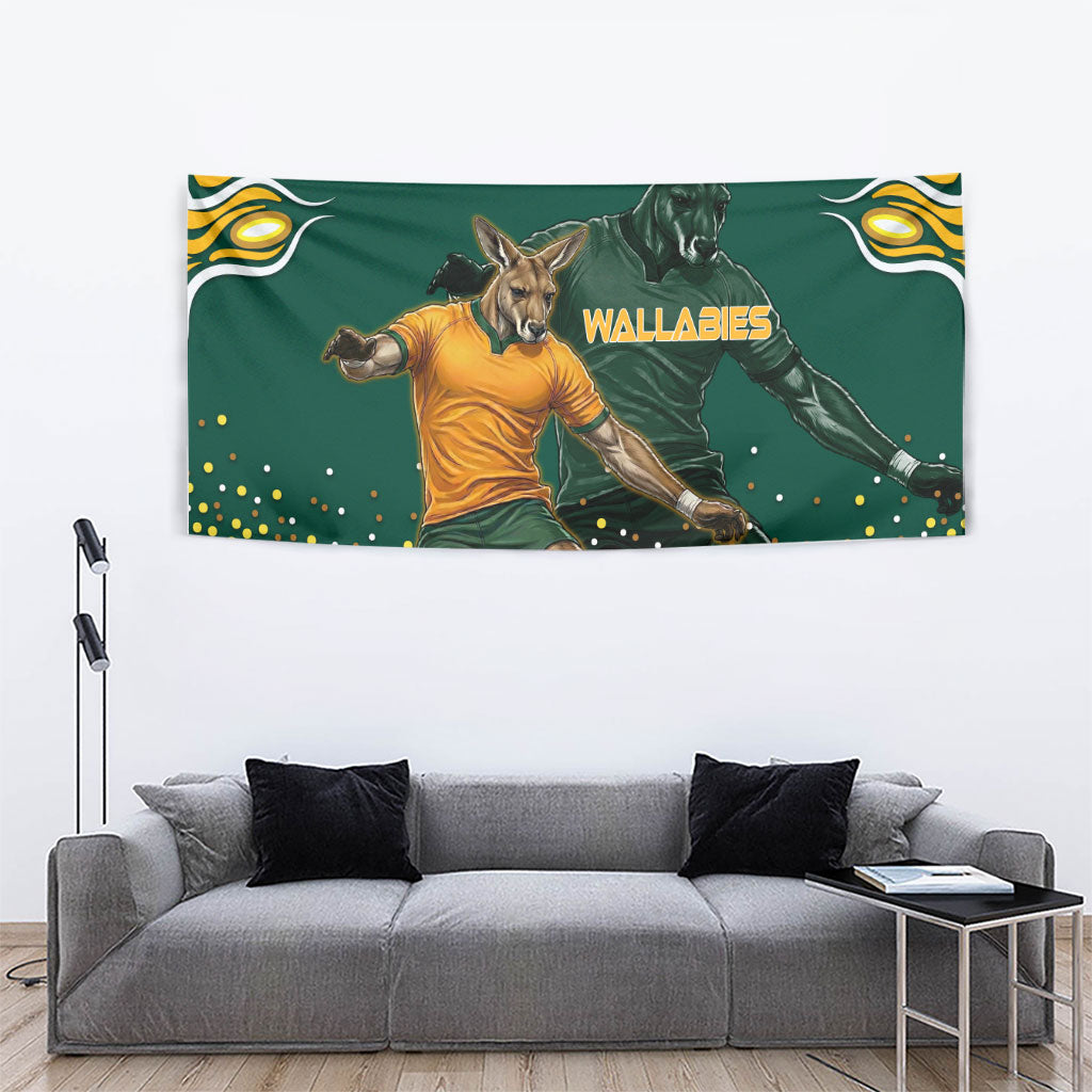 Australia Wallabies Tapestry Aboriginal Rugby Kangaroo Mascot - Gold And Green