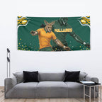 Australia Wallabies Tapestry Aboriginal Rugby Kangaroo Mascot - Gold And Green