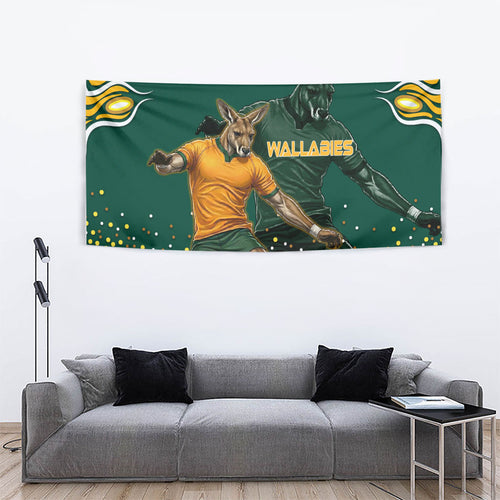 Australia Wallabies Tapestry Aboriginal Rugby Kangaroo Mascot - Gold And Green