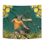 Australia Wallabies Tapestry Aboriginal Rugby Kangaroo Mascot - Gold And Green
