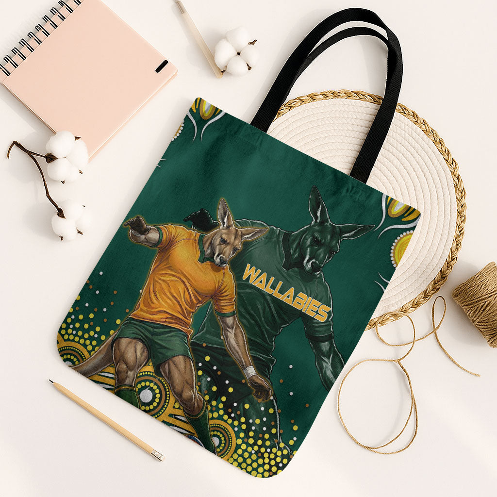 Australia Wallabies Tote Bag Aboriginal Rugby Kangaroo Mascot - Gold And Green