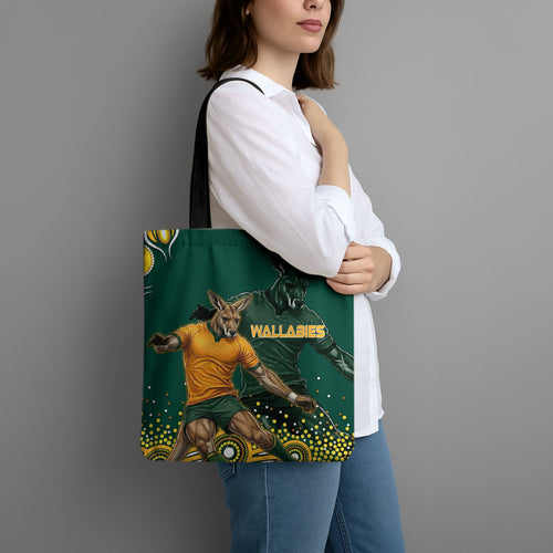 Australia Wallabies Tote Bag Aboriginal Rugby Kangaroo Mascot - Gold And Green