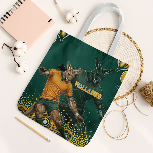 Australia Wallabies Tote Bag Aboriginal Rugby Kangaroo Mascot - Gold And Green