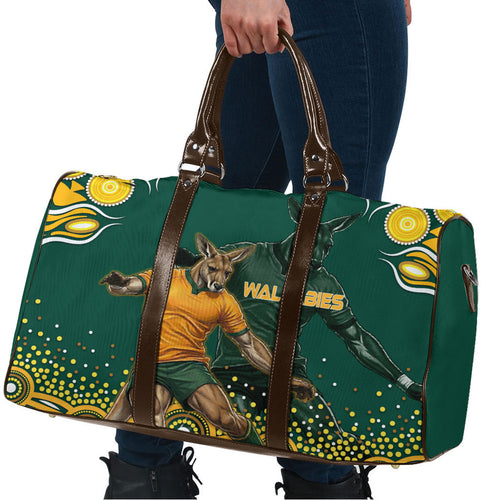 Australia Wallabies Travel Bag Aboriginal Rugby Kangaroo Mascot - Gold And Green