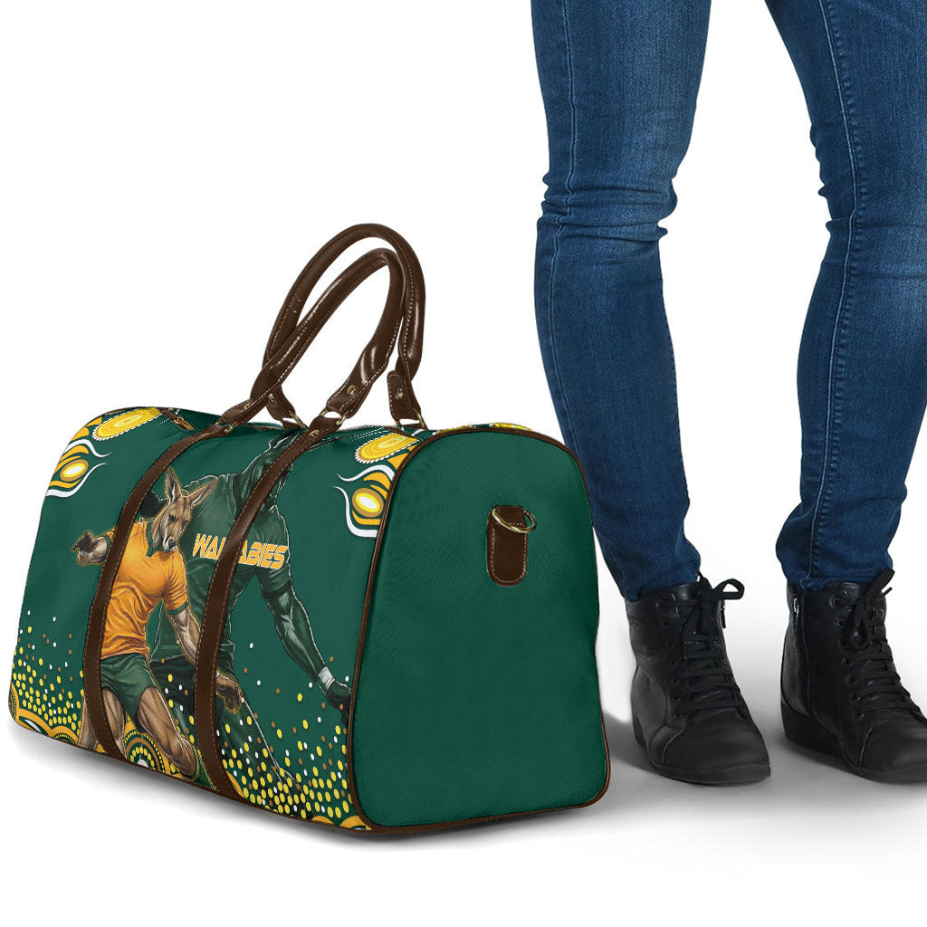 Australia Wallabies Travel Bag Aboriginal Rugby Kangaroo Mascot - Gold And Green