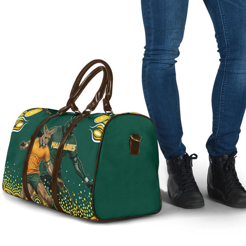 Australia Wallabies Travel Bag Aboriginal Rugby Kangaroo Mascot - Gold And Green