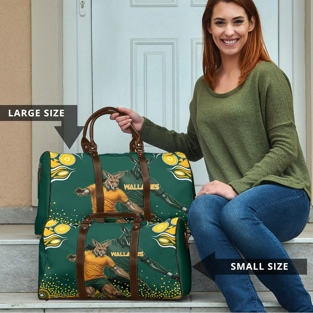 Australia Wallabies Travel Bag Aboriginal Rugby Kangaroo Mascot - Gold And Green