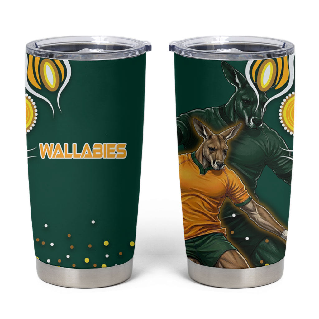 Australia Wallabies Tumbler Cup Aboriginal Rugby Kangaroo Mascot - Gold And Green