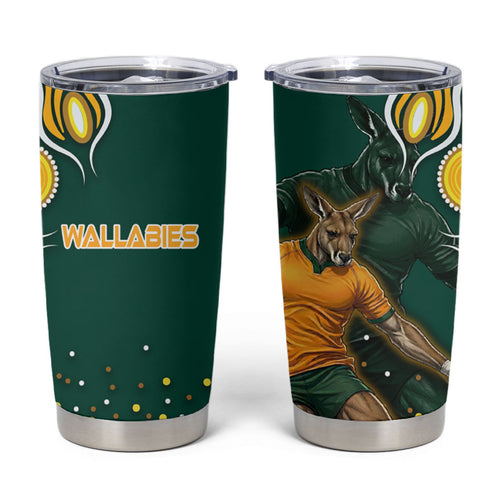 Australia Wallabies Tumbler Cup Aboriginal Rugby Kangaroo Mascot - Gold And Green
