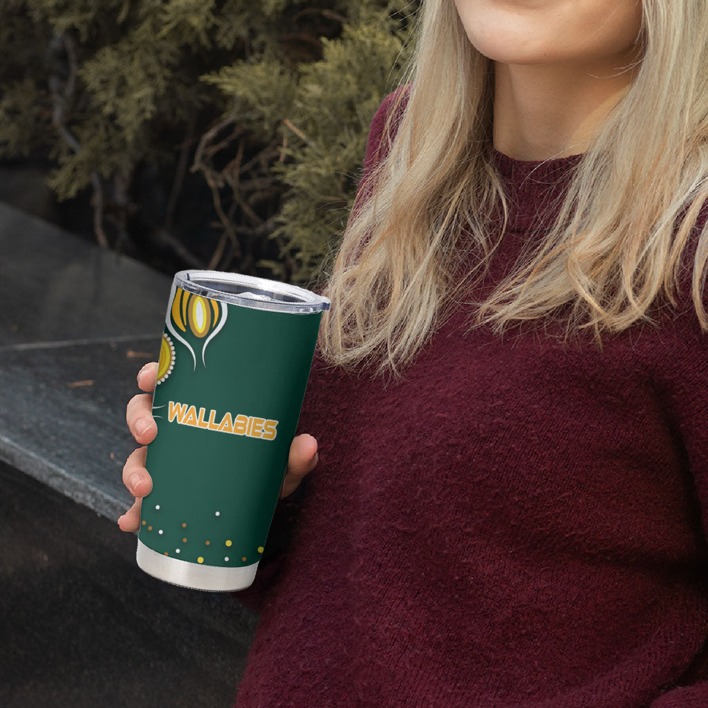 Australia Wallabies Tumbler Cup Aboriginal Rugby Kangaroo Mascot - Gold And Green