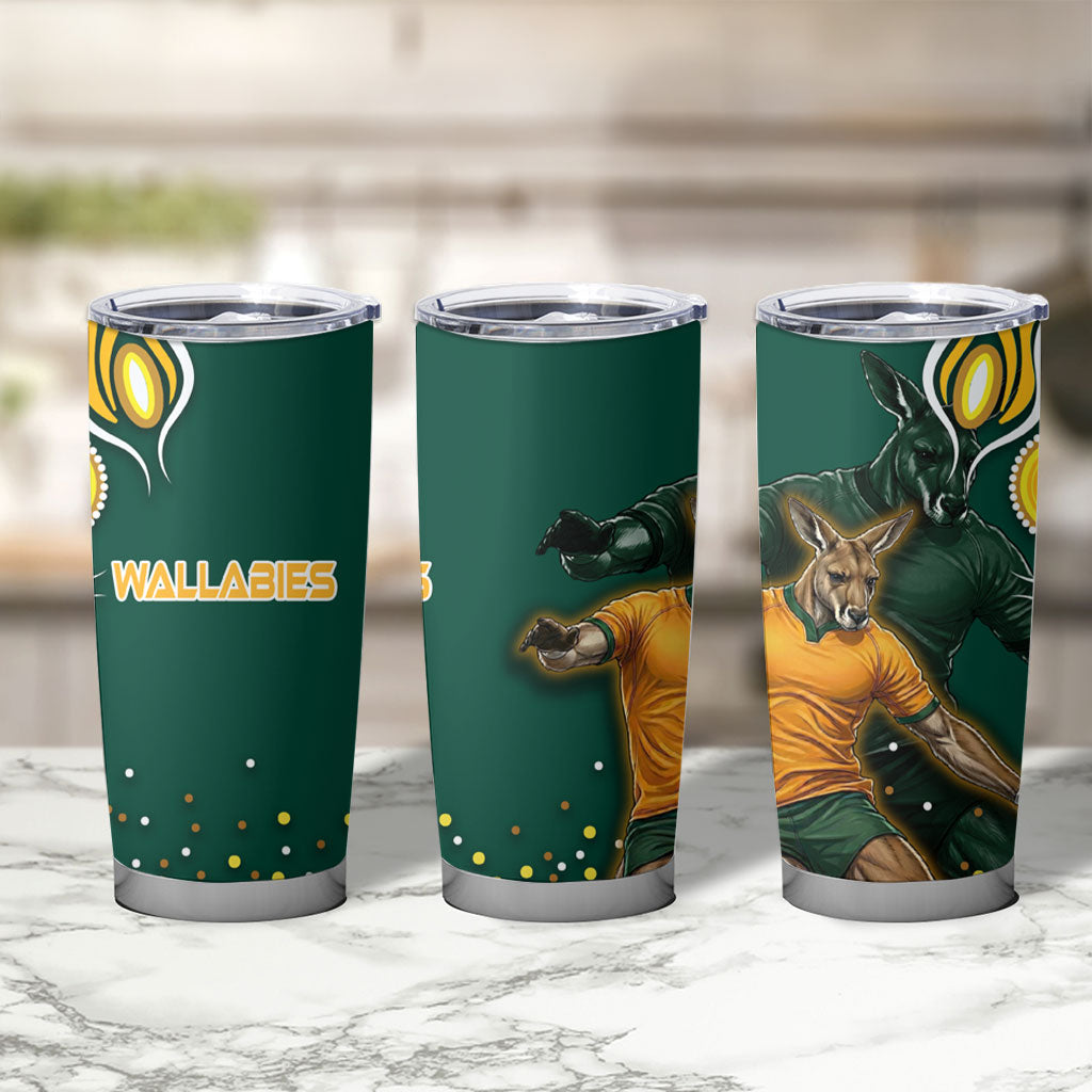 Australia Wallabies Tumbler Cup Aboriginal Rugby Kangaroo Mascot - Gold And Green