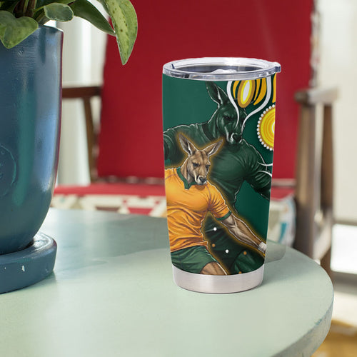 Australia Wallabies Tumbler Cup Aboriginal Rugby Kangaroo Mascot - Gold And Green